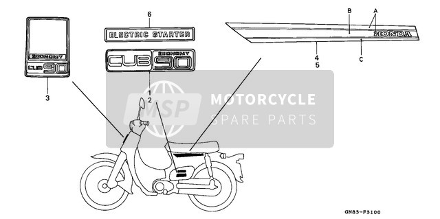 Honda C90M 1996 Stripe/Emblem for a 1996 Honda C90M